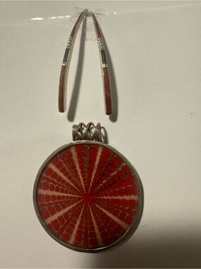 Silpada Red and Cream Radial Round Pendant with earings